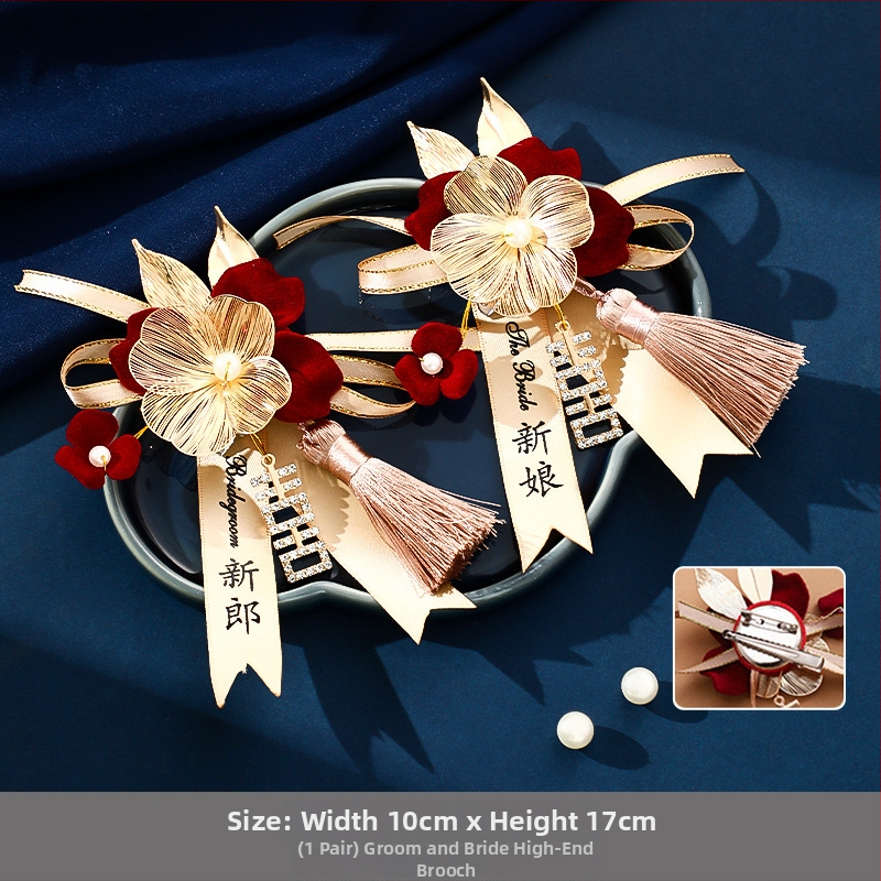 Kāzu corsage komplekts līgavai, līgavainim un ģimenei - rokām darinātas lentīšu brošas