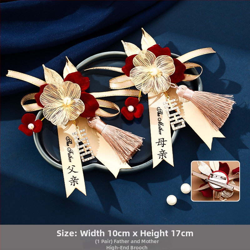 Kāzu corsage komplekts līgavai, līgavainim un ģimenei - rokām darinātas lentīšu brošas