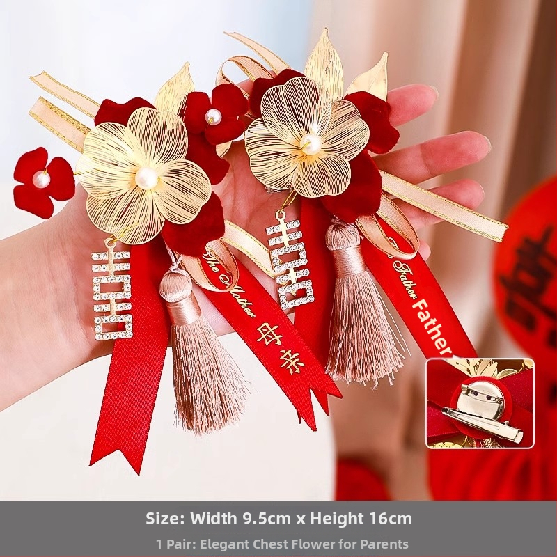 Kāzu corsage komplekts līgavai, līgavainim un ģimenei - rokām darinātas lentīšu brošas