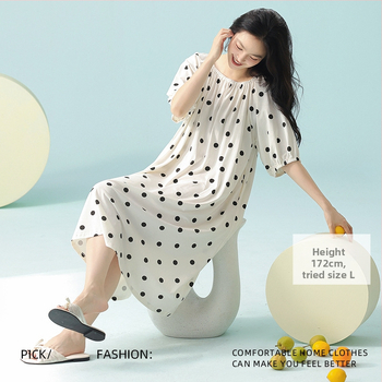 Antibakterinė medvilninė naktinė suknelė, ilga, vasarai, 3/4 rankovės, apvali kaklo linija, 95–100% medvilnė