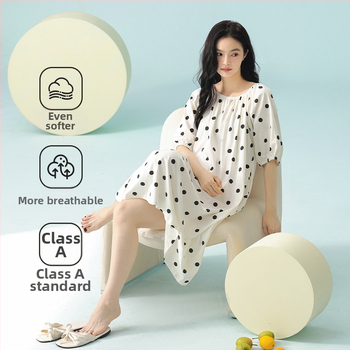 Antibakterinė medvilninė naktinė suknelė, ilga, vasarai, 3/4 rankovės, apvali kaklo linija, 95–100% medvilnė