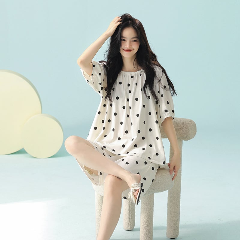 Antibakterinė medvilninė naktinė suknelė, ilga, vasarai, 3/4 rankovės, apvali kaklo linija, 95–100% medvilnė