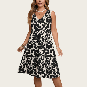 Rochie boemă de vară pentru femei, imprimeu plante și flori, decolteu în V, fără mâneci, croială A-line, lungime medie, poliester cu elastan