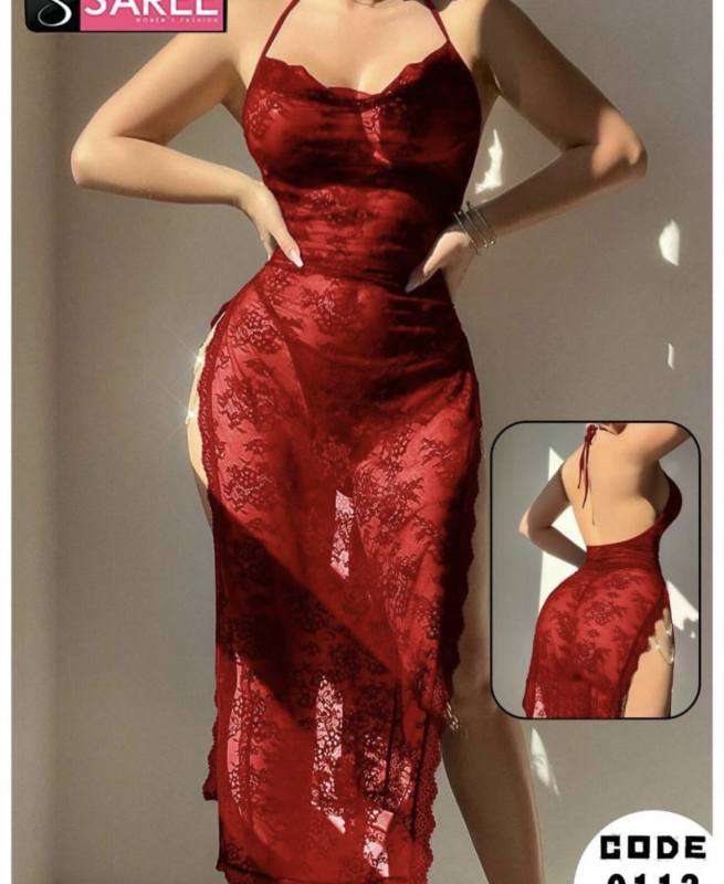 Секси мрежеста дантелена нощница за жени, полиестерен плат, 95–100% полиестер