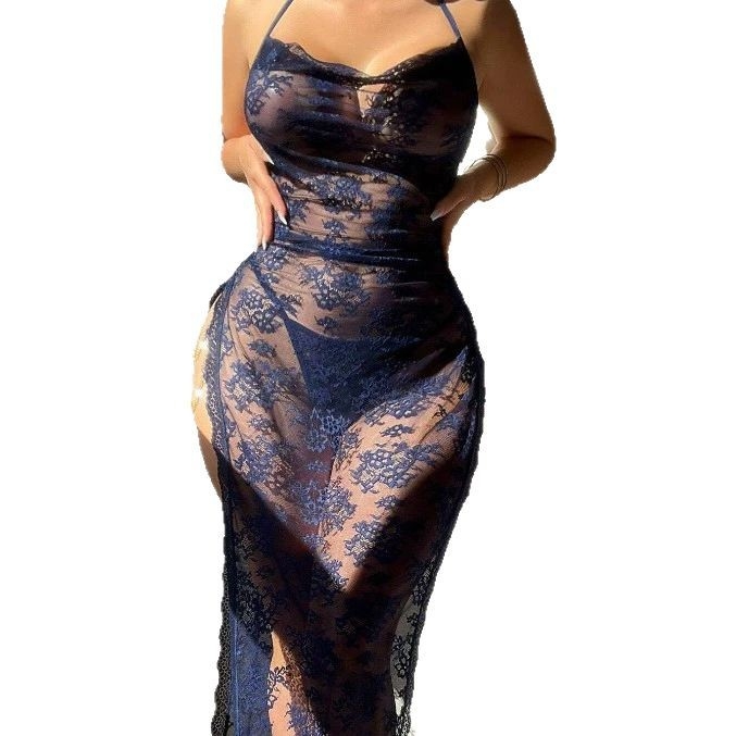 Секси мрежеста дантелена нощница за жени, полиестерен плат, 95–100% полиестер