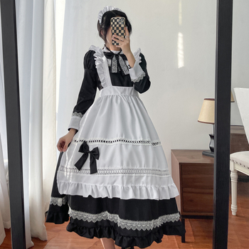Maid cosplay suknelė - Britiško stiliaus ilgos rankovės, Japonų stiliaus uniforma - Sintetinių pluoštų mišinys, Poliesteris, Zi Xiao