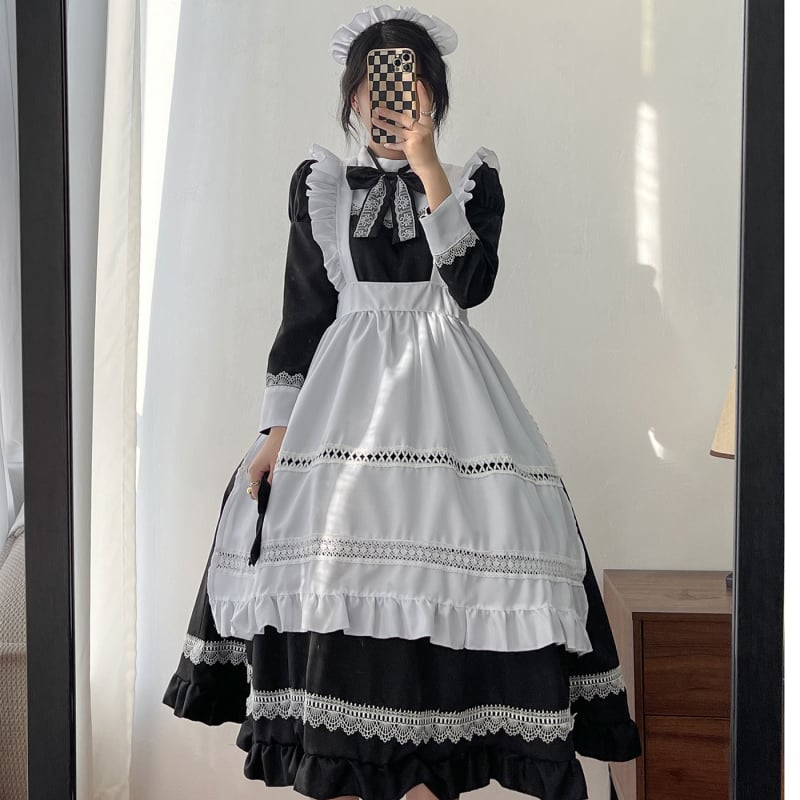 Maid cosplay suknelė - Britiško stiliaus ilgos rankovės, Japonų stiliaus uniforma - Sintetinių pluoštų mišinys, Poliesteris, Zi Xiao