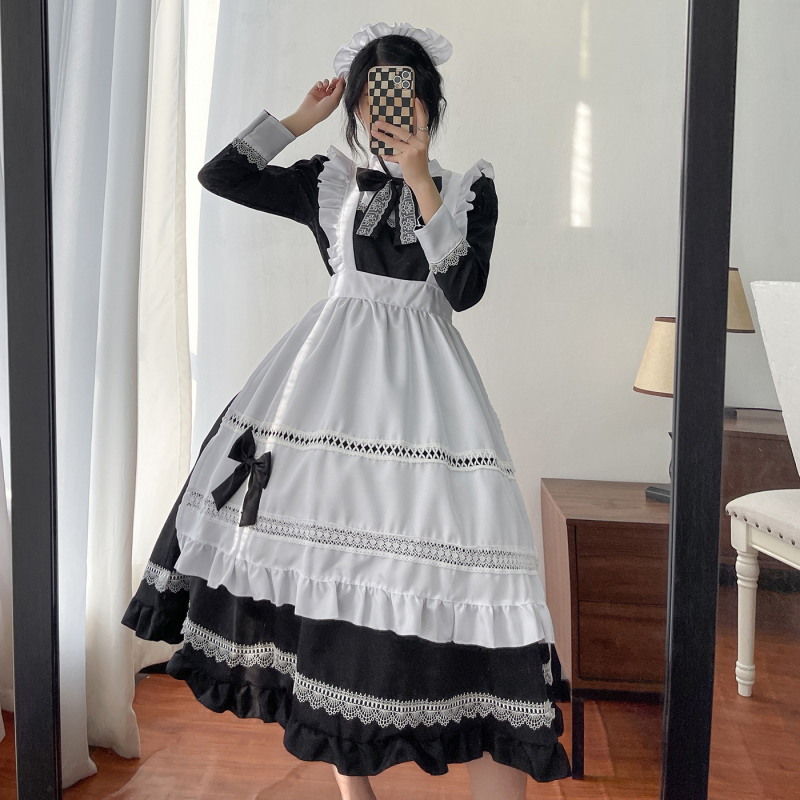 Maid cosplay suknelė - Britiško stiliaus ilgos rankovės, Japonų stiliaus uniforma - Sintetinių pluoštų mišinys, Poliesteris, Zi Xiao