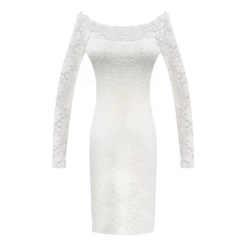 Рокля с едно рамо от дантела, bodycon кройка, къс модел, полиестер, за жени