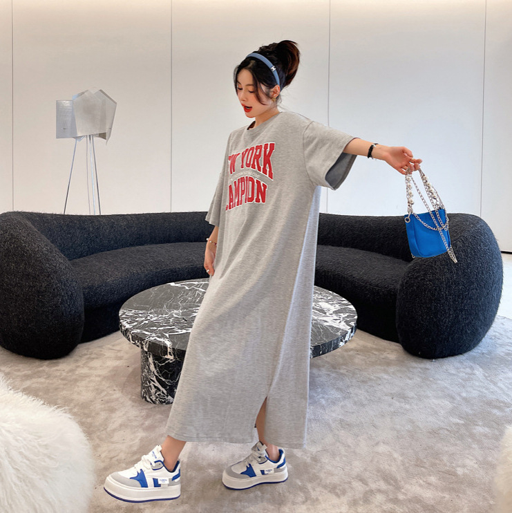 Rochie în A-line, stil coreean, decolteu rotund, mâneci 3/4, 95% bumbac