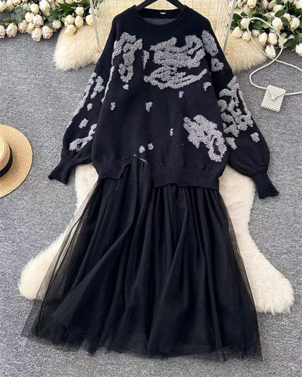 Ženska haljina s patchworkom velikog formata, jesen-zima moda, elegantna duga haljina, Harajuku stil.