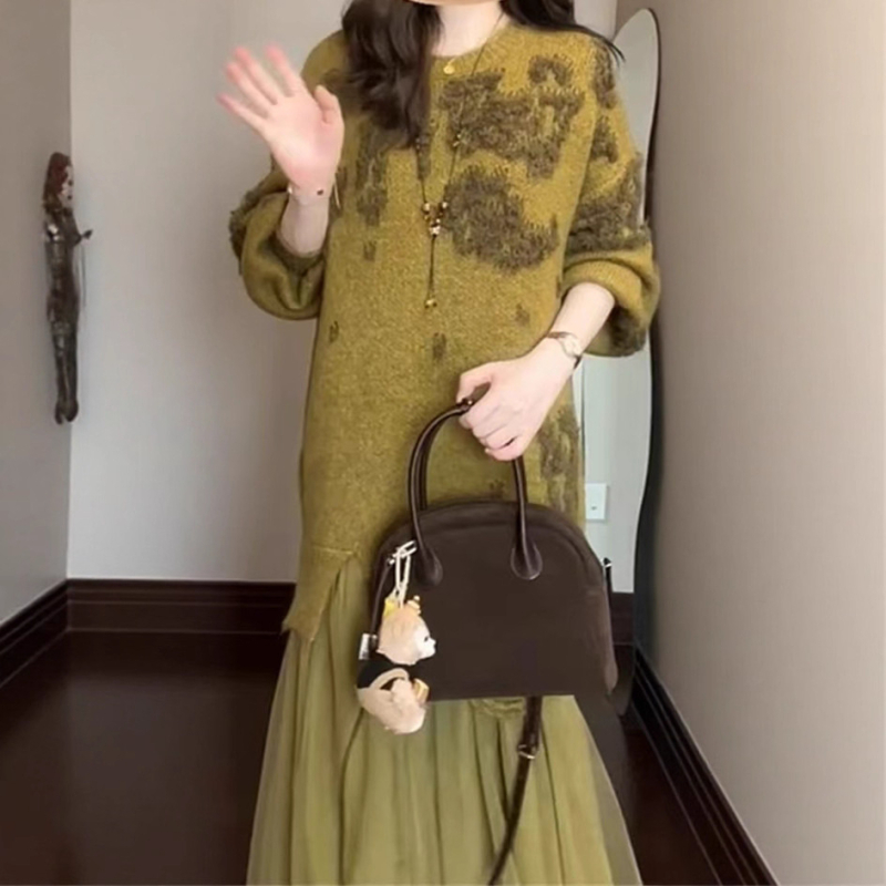 Ženska haljina s patchworkom velikog formata, jesen-zima moda, elegantna duga haljina, Harajuku stil.