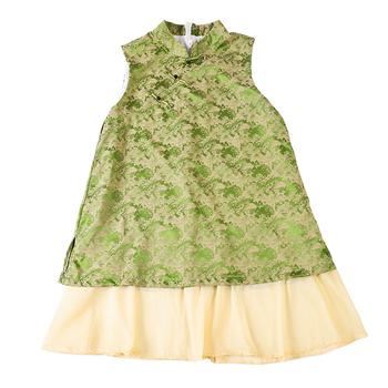 Vaikų suknelė kinų stiliaus, be rankovių, su petnešėlėmis, poliesteris, skirta vaikams nuo 8 metų (aukštesniems nei 140 cm), vasara 2025.