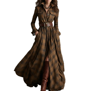 Риза рокля с дълги ръкави, V-образно деколте, принт, полиестер 95%+, дълга пола