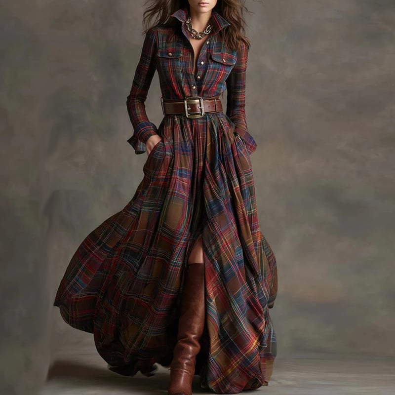 Риза рокля с дълги ръкави, V-образно деколте, принт, полиестер 95%+, дълга пола