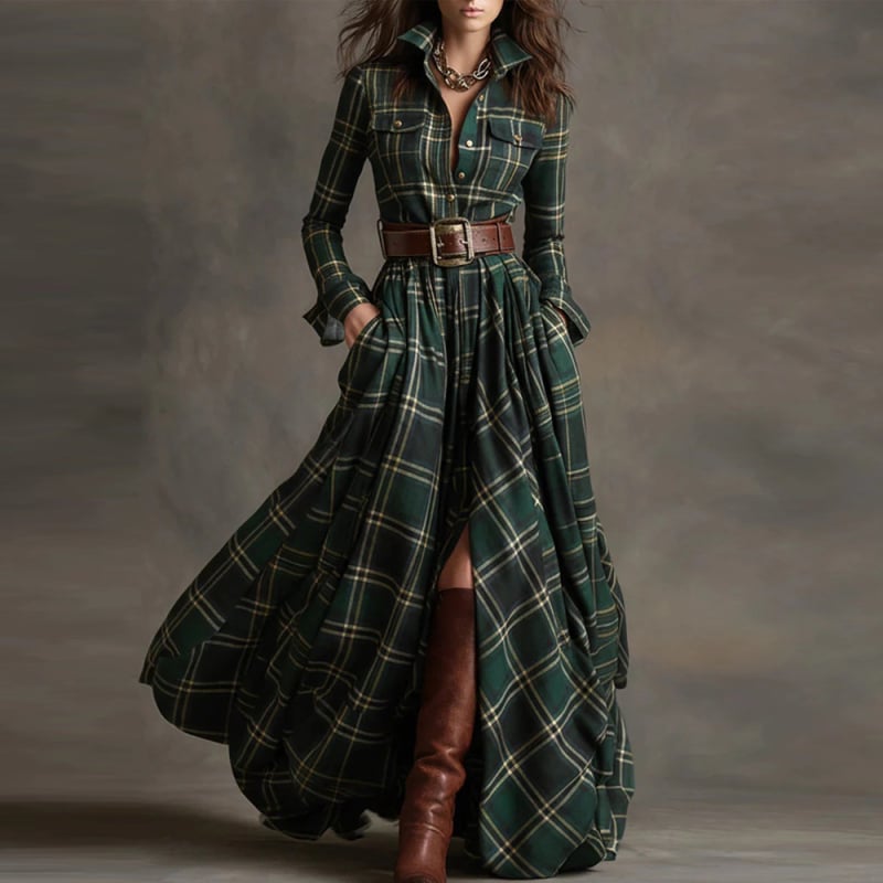 Риза рокля с дълги ръкави, V-образно деколте, принт, полиестер 95%+, дълга пола