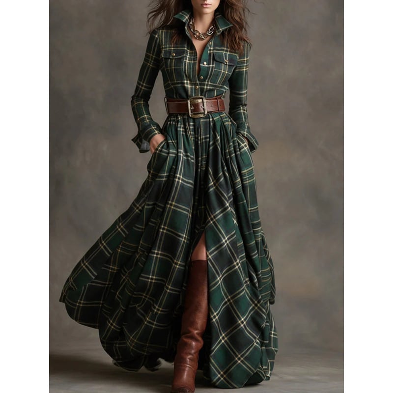 Риза рокля с дълги ръкави, V-образно деколте, принт, полиестер 95%+, дълга пола