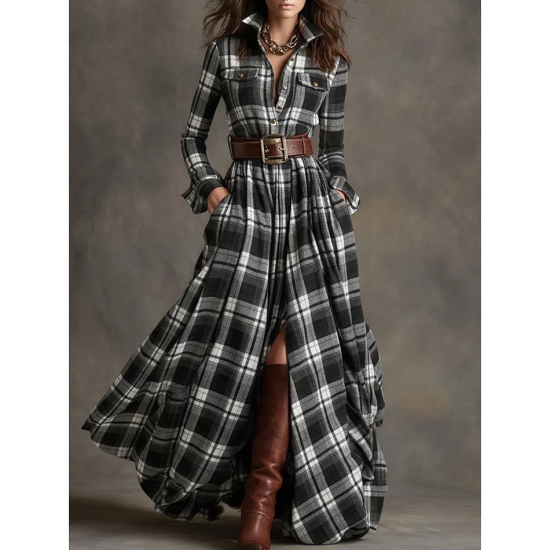 Риза рокля с дълги ръкави, V-образно деколте, принт, полиестер 95%+, дълга пола