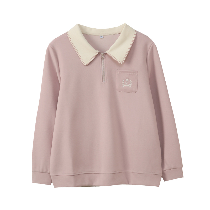 Moteriška korėjietiško stiliaus polo apykaklė su gobtuvu megztinis, ruduo 2025, medvilnės-poliesterio mišinys (50–70% medvilnė, 30–50% poliesteris), koliažo dizainas, ilgos rankovės