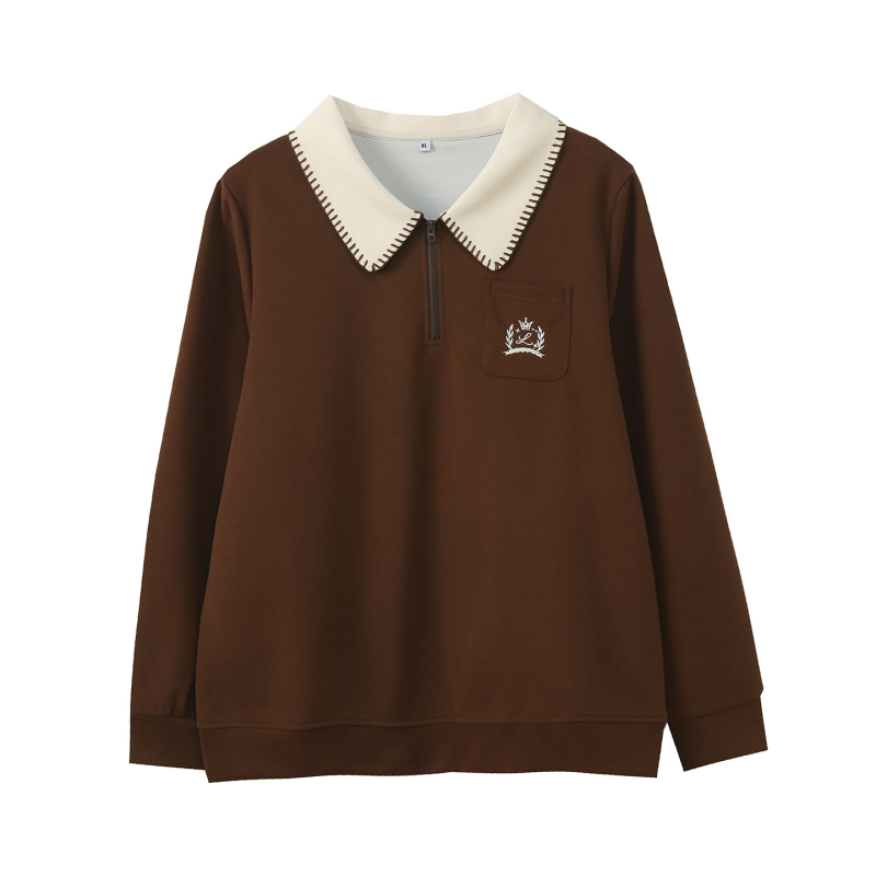 Moteriška korėjietiško stiliaus polo apykaklė su gobtuvu megztinis, ruduo 2025, medvilnės-poliesterio mišinys (50–70% medvilnė, 30–50% poliesteris), koliažo dizainas, ilgos rankovės