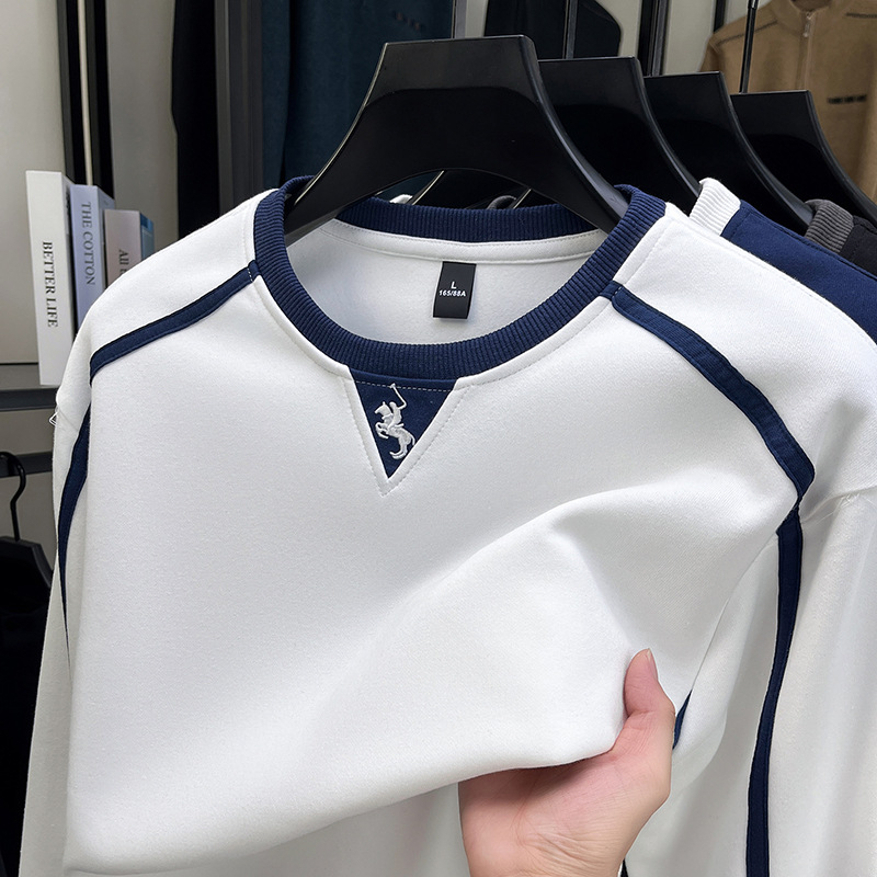 Jesenski pamučni sweatshirt, 360 g, dvostruki sloj, muški okrugli izrez, šivana konjska motiv, pulover top