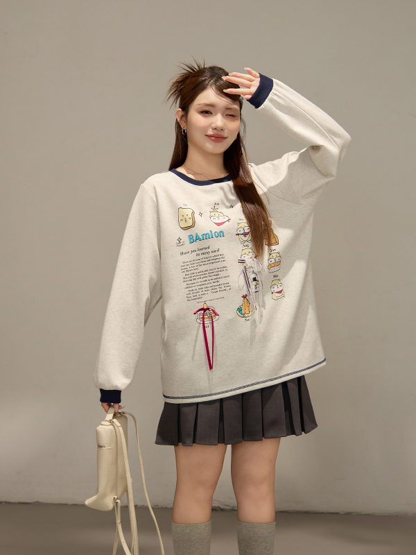 Moteriškas džemperis su gobtuvu ir gyvūnų raštu, 2025 m. ruduo, laisvas kirpimas, medvilnė