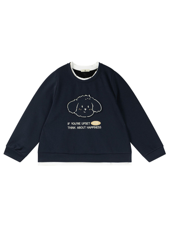 Moteriška kapučinė velur megztinė su išsiuvinėtu karikatūriniu šuniuku, apvali kaklo linija, stora mezgimo medžiaga, medvilnės-poliesterio mišinys, įprastas kirpimas