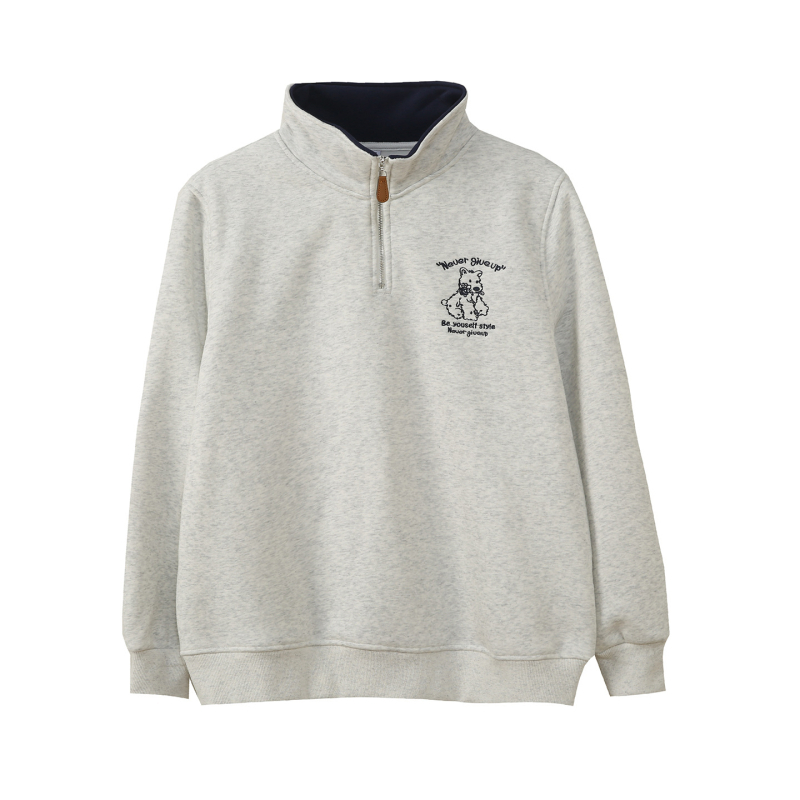 Moteriškas megztinis su gobtuvu ir pusės užtrauktuko, flisinė įdėja (medvilnė-poliesteris, siuvinėjimas, stovimas kaklas, ilgos rankovės, vidutinio ilgio) Ruduo 2025