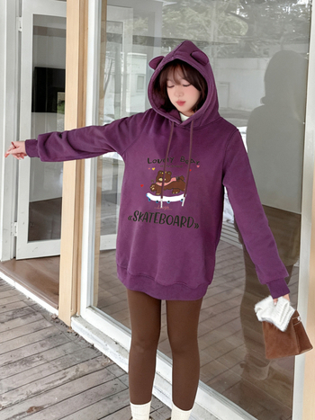 Megztinis su meškių ausimis, fliso vidus, gobtuvas, spauda, medvilnės-poliesterio mišinys, Žiema 2025