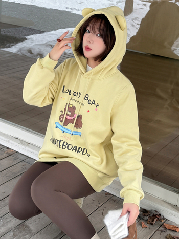 Megztinis su meškių ausimis, fliso vidus, gobtuvas, spauda, medvilnės-poliesterio mišinys, Žiema 2025