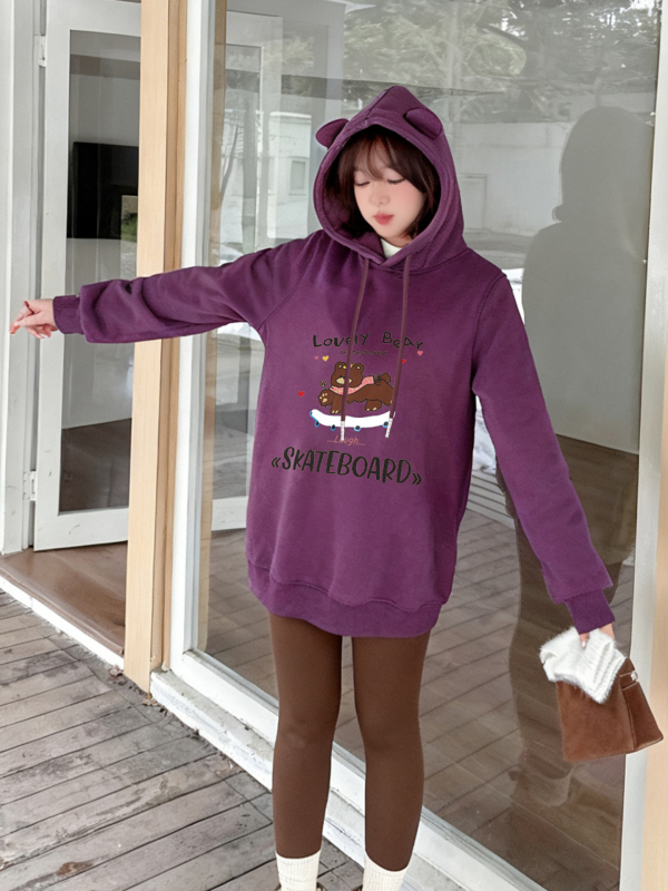 Megztinis su meškių ausimis, fliso vidus, gobtuvas, spauda, medvilnės-poliesterio mišinys, Žiema 2025