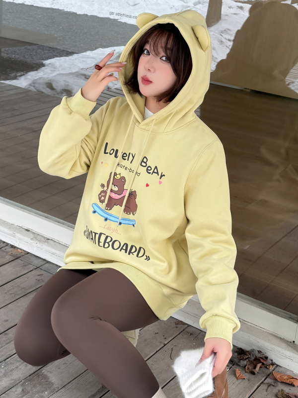 Megztinis su meškių ausimis, fliso vidus, gobtuvas, spauda, medvilnės-poliesterio mišinys, Žiema 2025