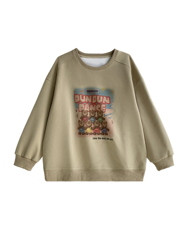 Džemperis su meškių atspaudais, laisvo kirpimo, apvaliu kaklu, ilgomis rankovėmis, medvilnės-poliesterio mišinio