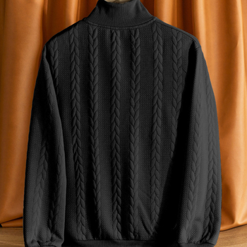 Hanorac tricotat cu guler înalt și fermoar, croială lejeră, jacquard 300 g, 95% poliester, 5% elastan, mâneci lungi, detaliu jacquard, primăvară-toamnă