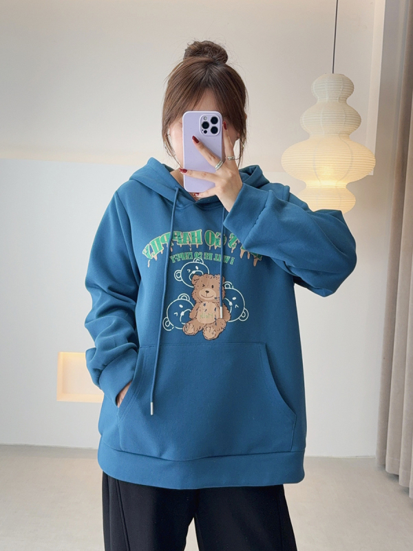 Love moterų džemperis su gobtuvu, anime atspaudas, laisvas kirpimas, vidutinio ilgio, megztas audinys medvilnė-poliesteris, ruduo 2025