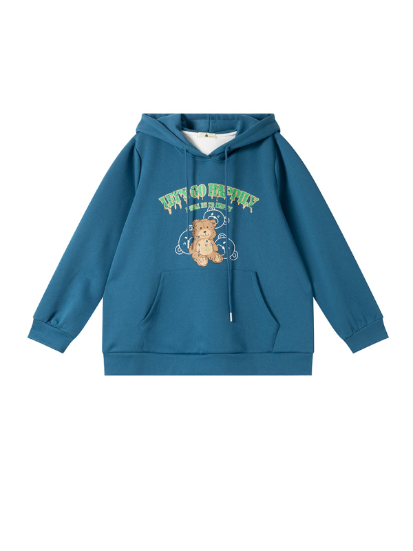 Love moterų džemperis su gobtuvu, anime atspaudas, laisvas kirpimas, vidutinio ilgio, megztas audinys medvilnė-poliesteris, ruduo 2025