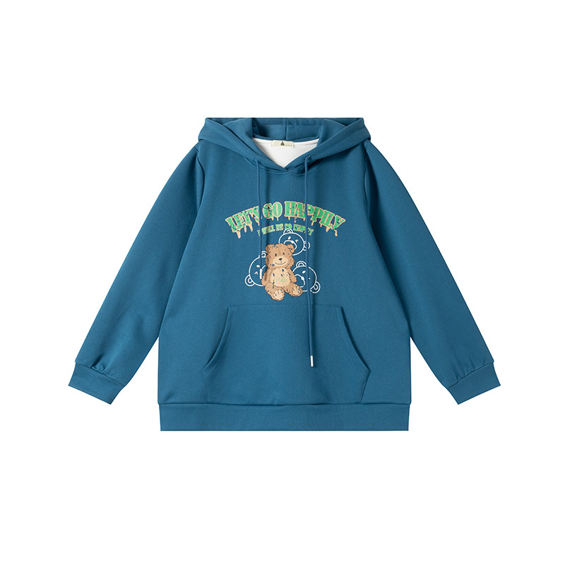 Love moterų džemperis su gobtuvu, anime atspaudas, laisvas kirpimas, vidutinio ilgio, megztas audinys medvilnė-poliesteris, ruduo 2025