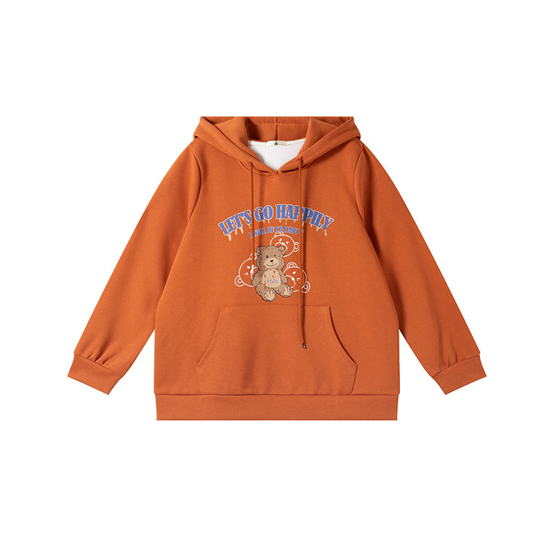 Love moterų džemperis su gobtuvu, anime atspaudas, laisvas kirpimas, vidutinio ilgio, megztas audinys medvilnė-poliesteris, ruduo 2025