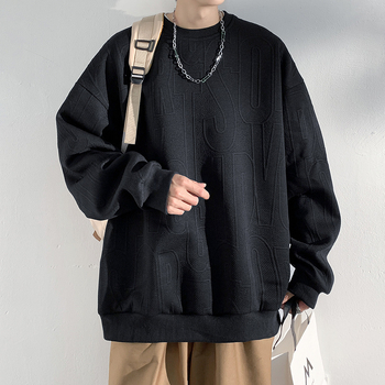 Hanorac jacquard din poliester, cu glugă, croială lejeră, guler rotund, mâneci lungi — toamna 2025