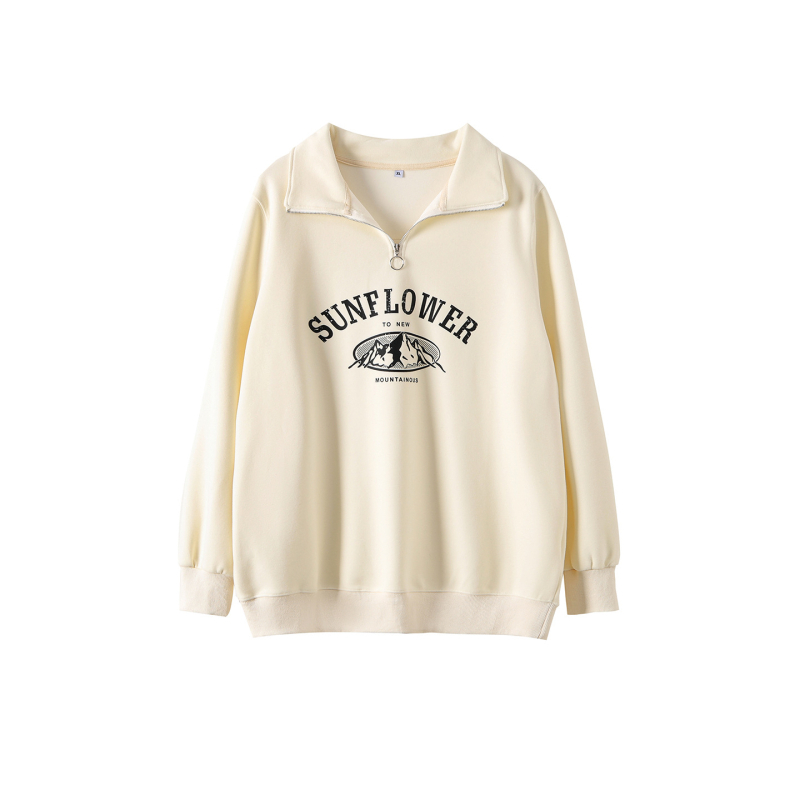 Džemperis su užtrauktuku ir stovinčiu kaklu — spaudinimas, kasdienis japonų-korejų stilius, medvilnės-poliesterio mišinys, ruduo 2025