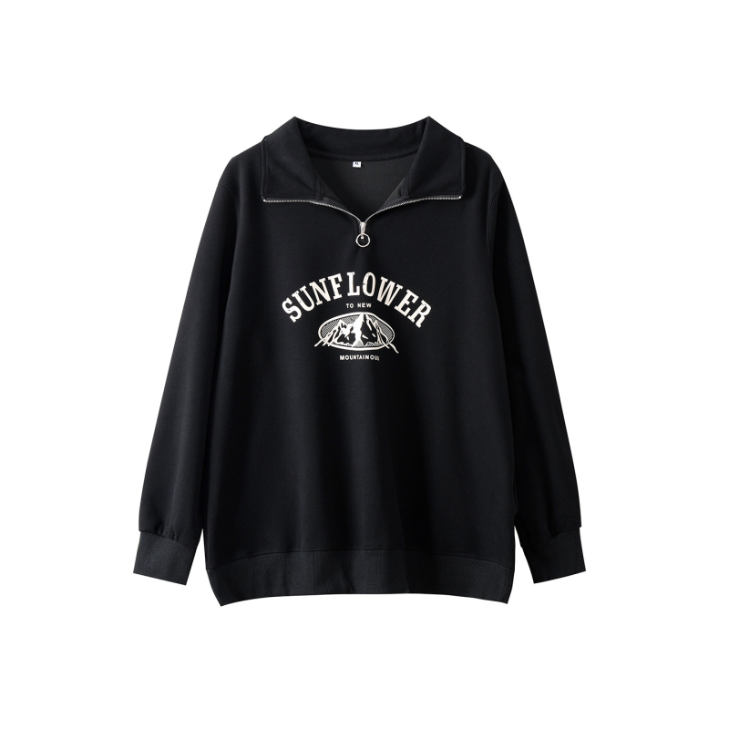 Džemperis su užtrauktuku ir stovinčiu kaklu — spaudinimas, kasdienis japonų-korejų stilius, medvilnės-poliesterio mišinys, ruduo 2025