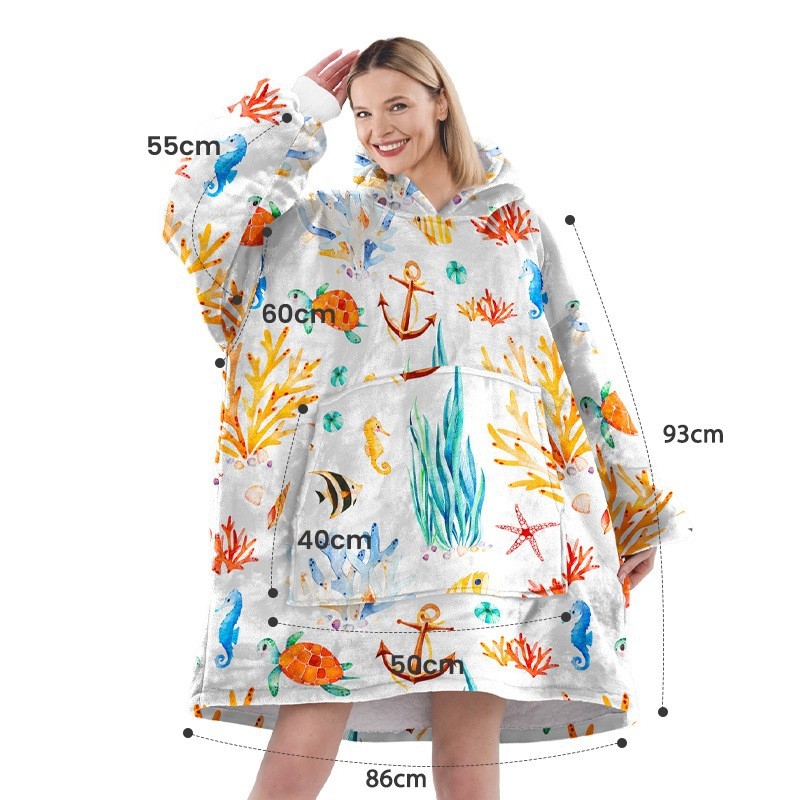 Red ti Мързелив памучен халат с коралов флийс, качулка, 60s прежда, 500 g+