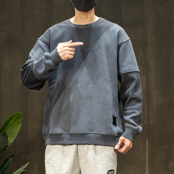 Muški fleece pulover s patchwork dizajnom, okrugli ovratnik, dugi rukavi, slobodan kroj, jesen 2024
