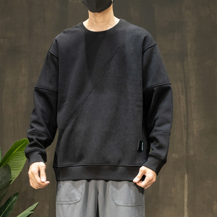 Muški fleece pulover s patchwork dizajnom, okrugli ovratnik, dugi rukavi, slobodan kroj, jesen 2024