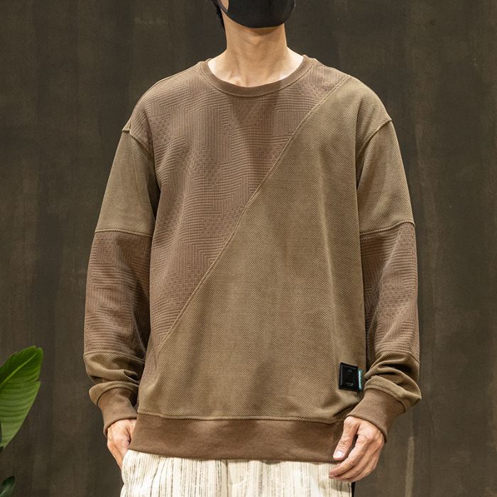 Muški fleece pulover s patchwork dizajnom, okrugli ovratnik, dugi rukavi, slobodan kroj, jesen 2024