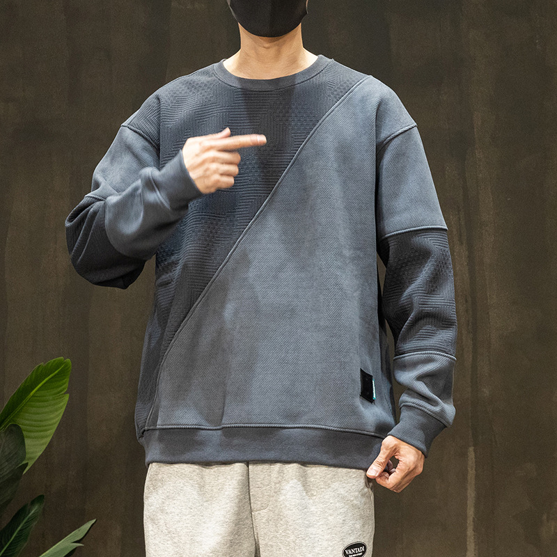Muški fleece pulover s patchwork dizajnom, okrugli ovratnik, dugi rukavi, slobodan kroj, jesen 2024