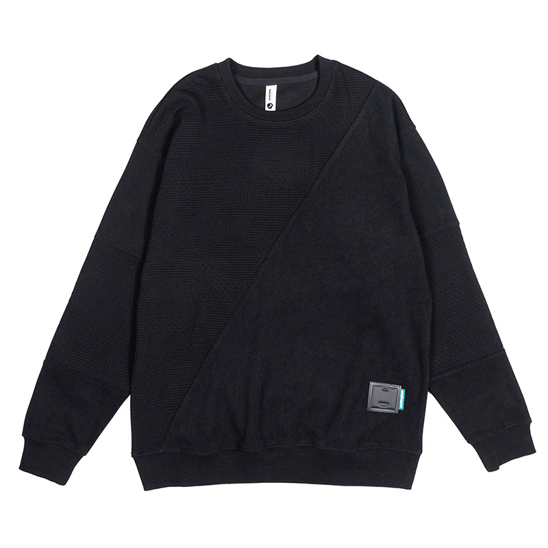 Muški fleece pulover s patchwork dizajnom, okrugli ovratnik, dugi rukavi, slobodan kroj, jesen 2024