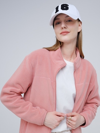 Fliso striukė unisex, su stovinčiu kaklu, išorė iš koralo fliso, vidinė polar fliso apdaila, palaiko šilumą