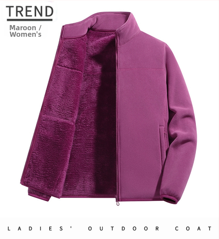 Fliso striukė unisex, su stovinčiu kaklu, išorė iš koralo fliso, vidinė polar fliso apdaila, palaiko šilumą