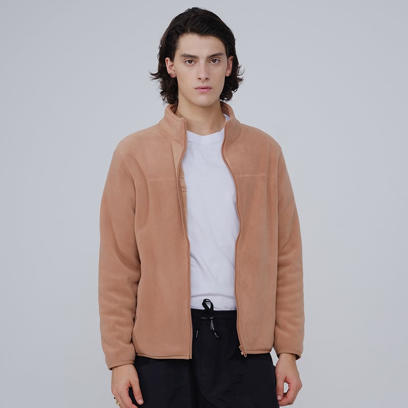 Fliso striukė unisex, su stovinčiu kaklu, išorė iš koralo fliso, vidinė polar fliso apdaila, palaiko šilumą